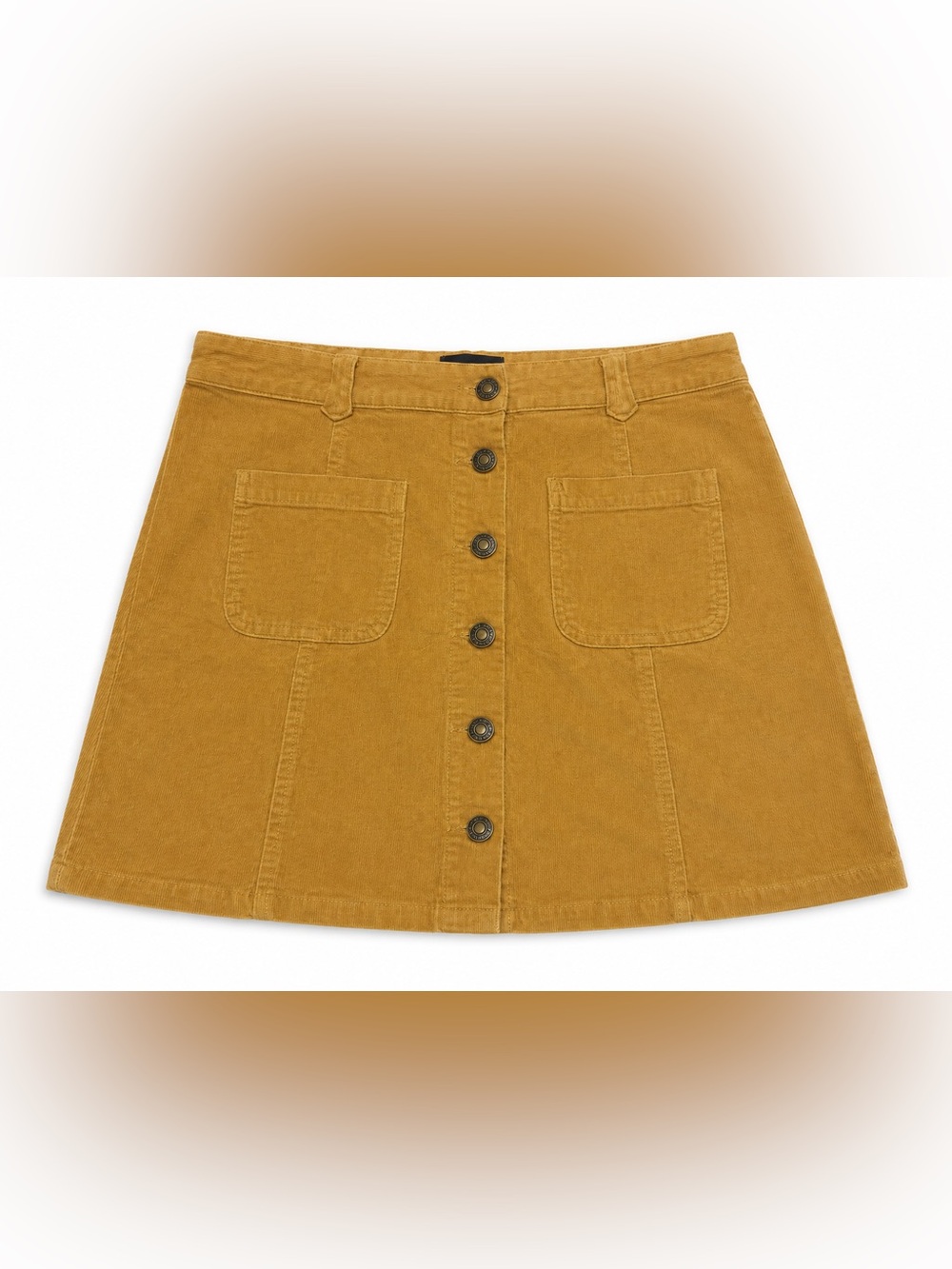 Lumiere Mustard Yellow Button-Front Corduroy Mini Skirt